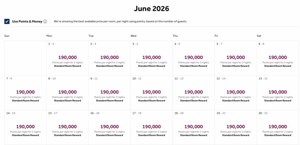 Hermitage Bay calendar view on Hilton.com.